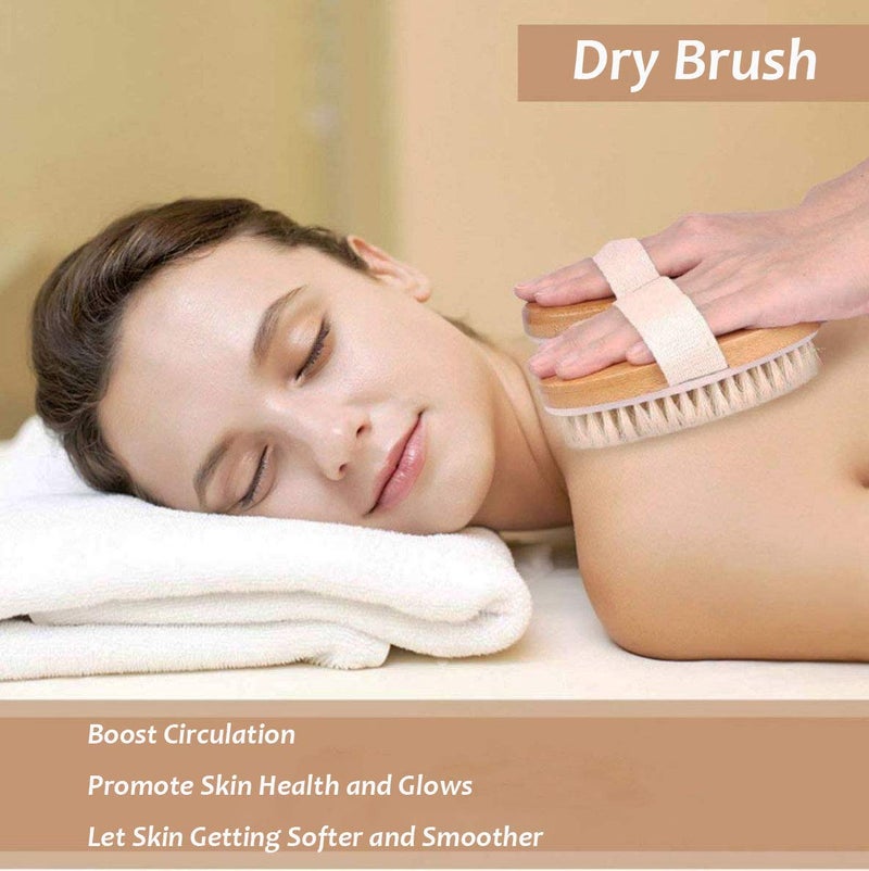 TEMEAYE Dry Brushing Body Brush Sets Wooden Handle Combined with Medium Strength Natural Bristles Gentle Exfoliator Remove Cellulite Lymphatic Drainage Makes The Skin of The Entire Body Softer - Image 5